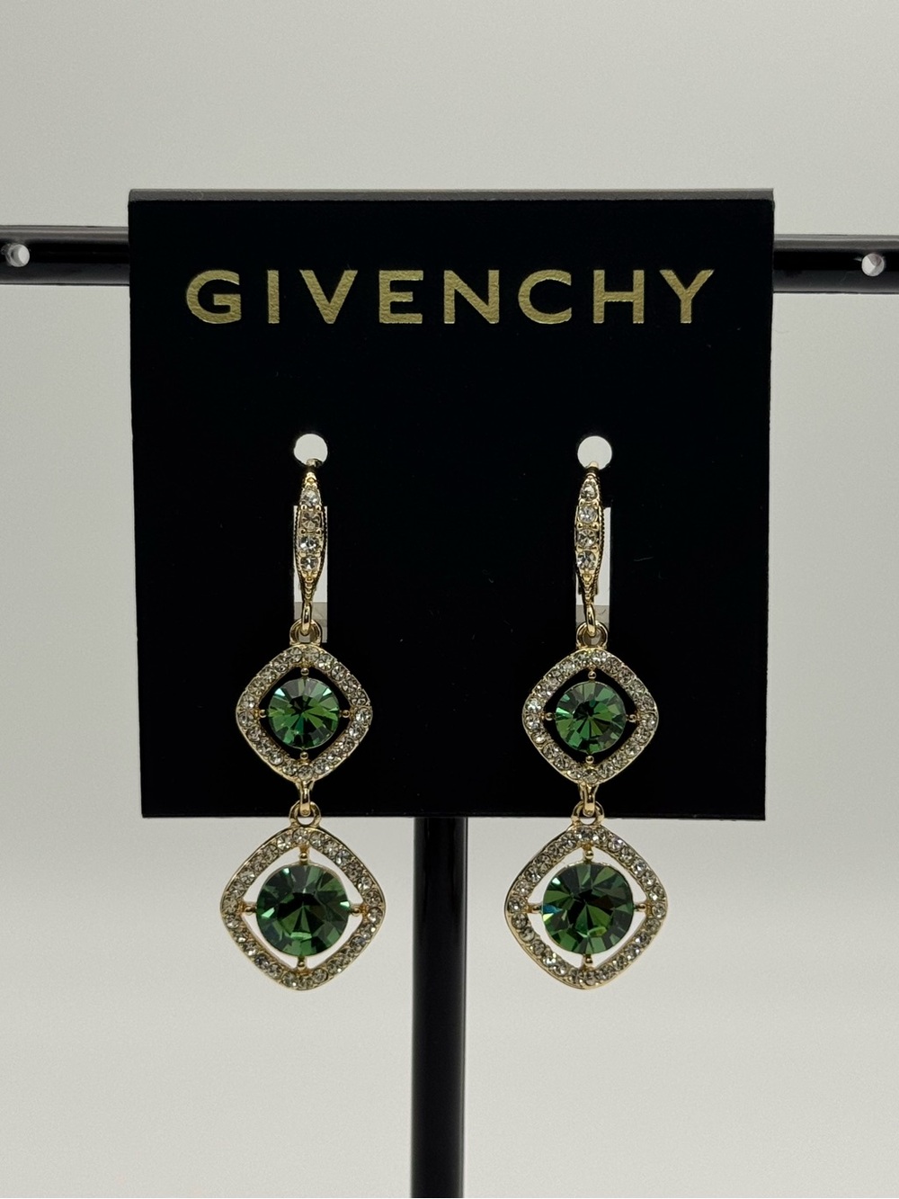 Givenchy Gold-Tone Earrings with Green Crystals and Pavé Accents